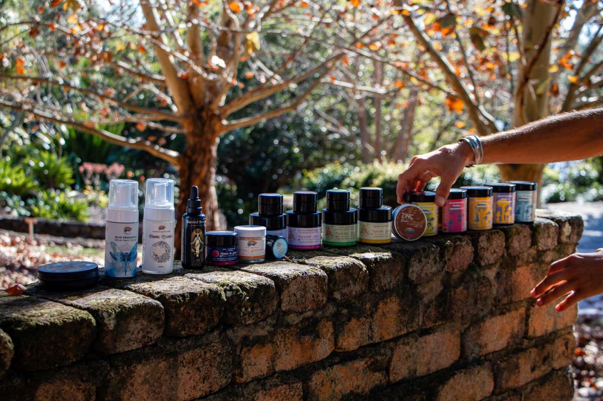 Natural wellness products displayed at a market stall, supporting healthy habits to help boost immune system naturally.