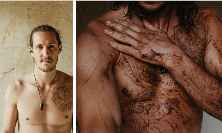 man with skin care on his skin