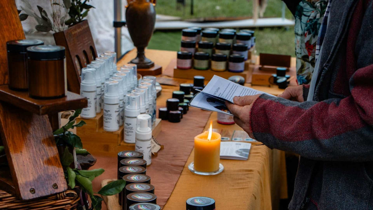 Against The Grain skin care at the market stall